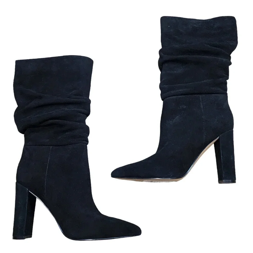 Marc Fisher Gomer Heeled Black Suede Boot Womens 7.5 NWT - Picture 3 of 11